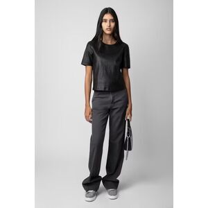 ZADIG & VOLTAIRE Women’s black round-neck leather top  XS MSRP558